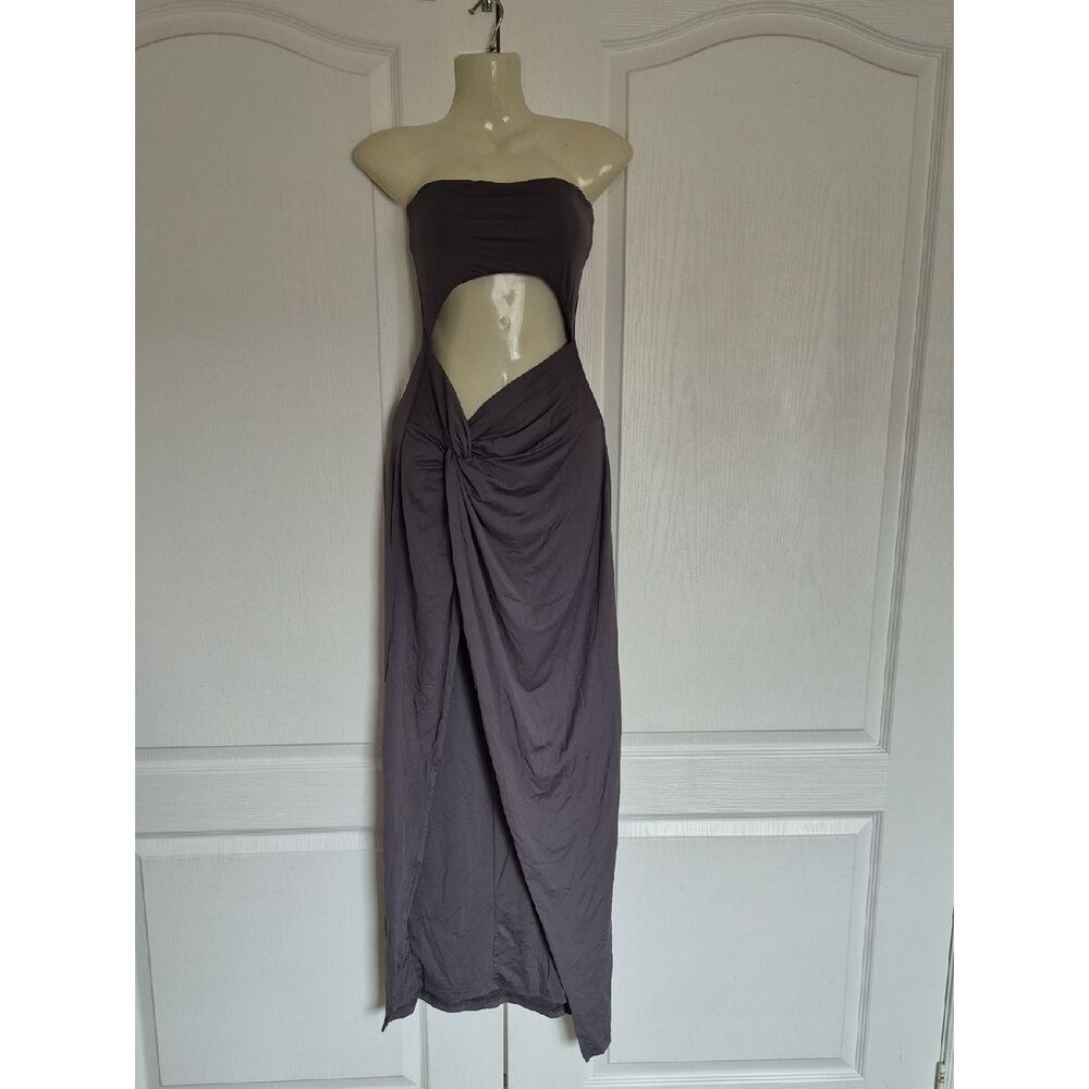 Strapless Twist Front Cutout Maxi Dress - Charcoal